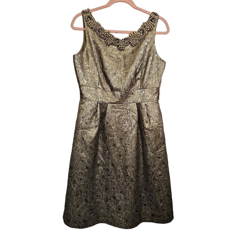 NWT Donna Ricco Collection Gold Sleeveless Midi Empire Waist Dress Size 10